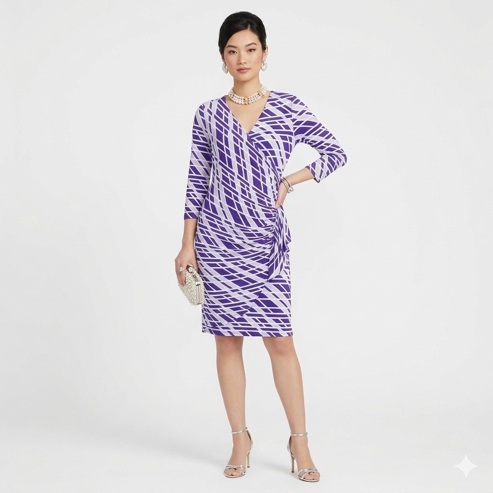 New York & Company Long Sleeve Blue and White Dress